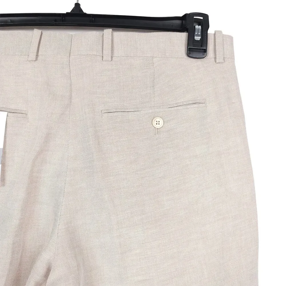 Perry Ellis Portfolio Mens Modern Fit Dress Pants 32x29 Light Tan Linen Cotton